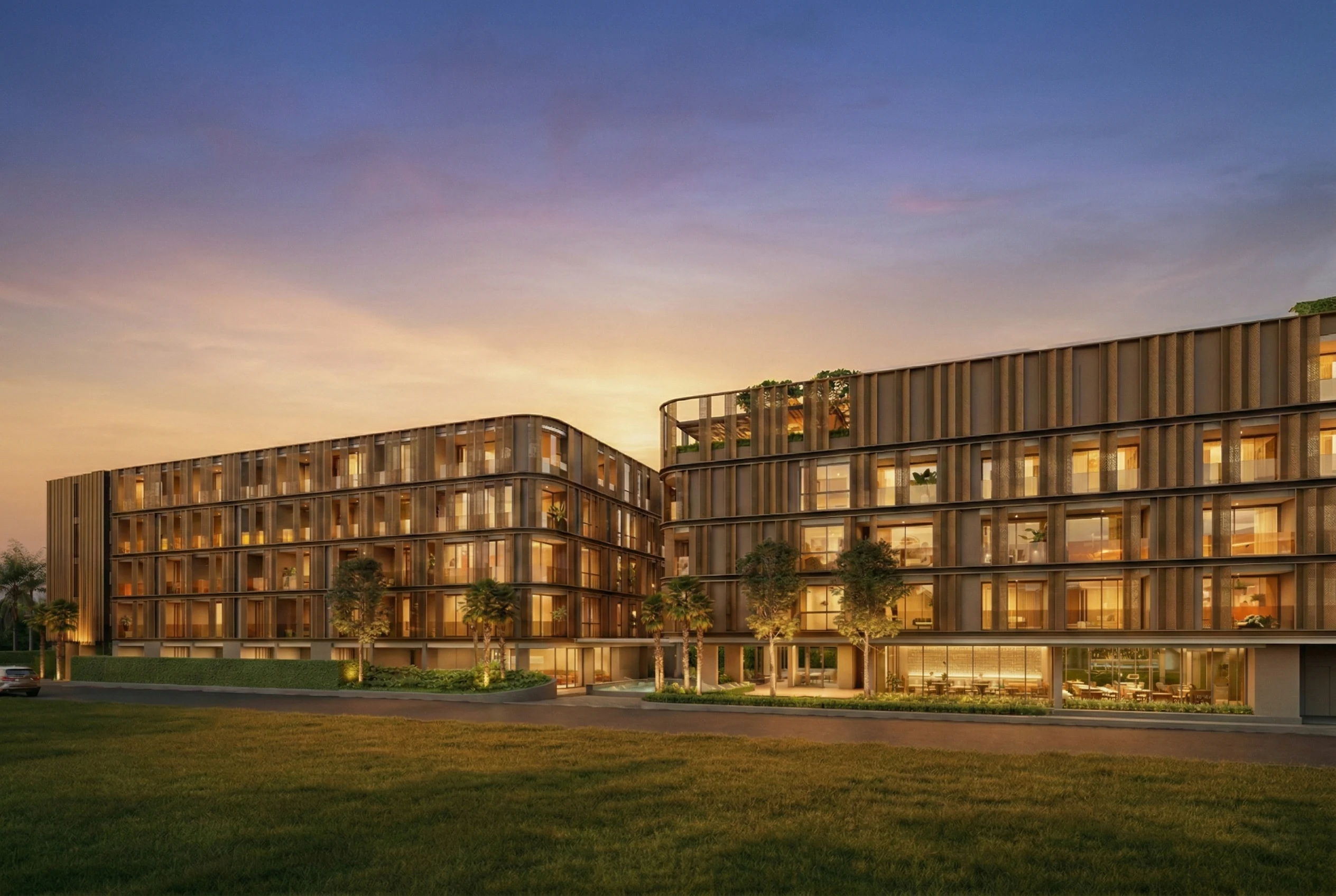 Silhouette by The Zero Phuket, exterior at dusk, architectural render